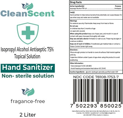 CleenScent Hand Sanitizer Solution 2 Liter label.jpg Jug Label 2 Liter - CleenScent Hand Sanitizer Solution 2 Liter label